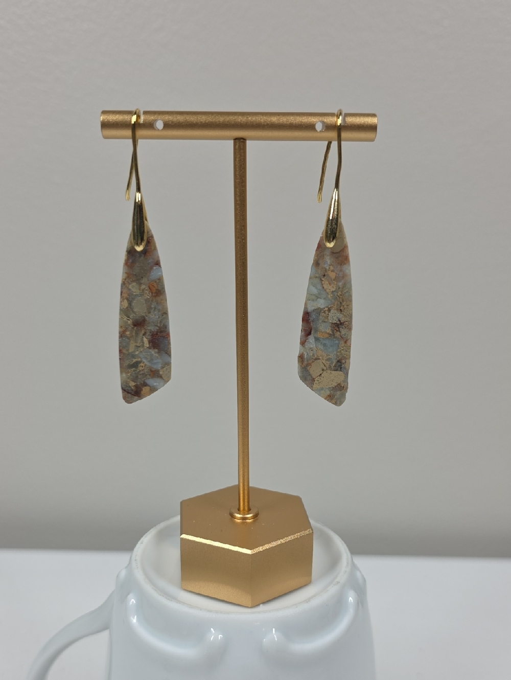 Handcrafted Multicolor Stone Drop Earrings - Gold Accent